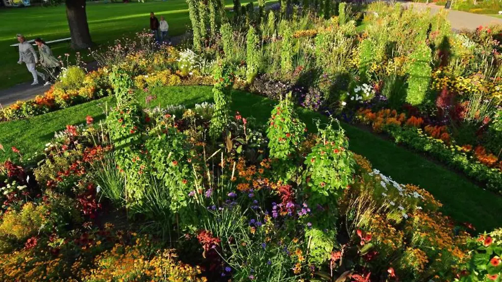 Blumen-bluehen-im-Grossen-Blumenbeet-auf-dem-Gelaende-der-Bundesgartenschau-im-Egapark