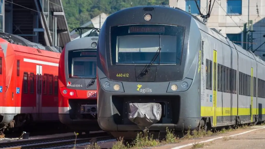 Ein-Zug-von-Agilis-r-faehrt-in-einen-Bahnhof-ein