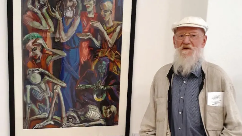Der-Brandenburger-Maler-Ronald-Paris-steht-vor-seinem-Bild-Lear-aus-dem-Jahre-1984