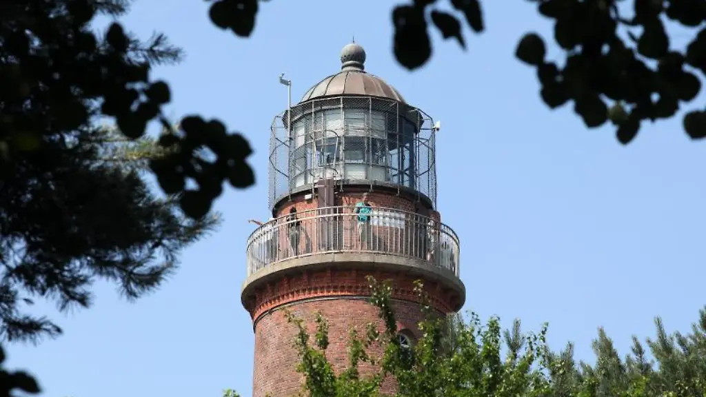 Besucher-schauen-vom-Leuchtturm-im-Natureum-in-die-Landschaft-an-der-Ostsee