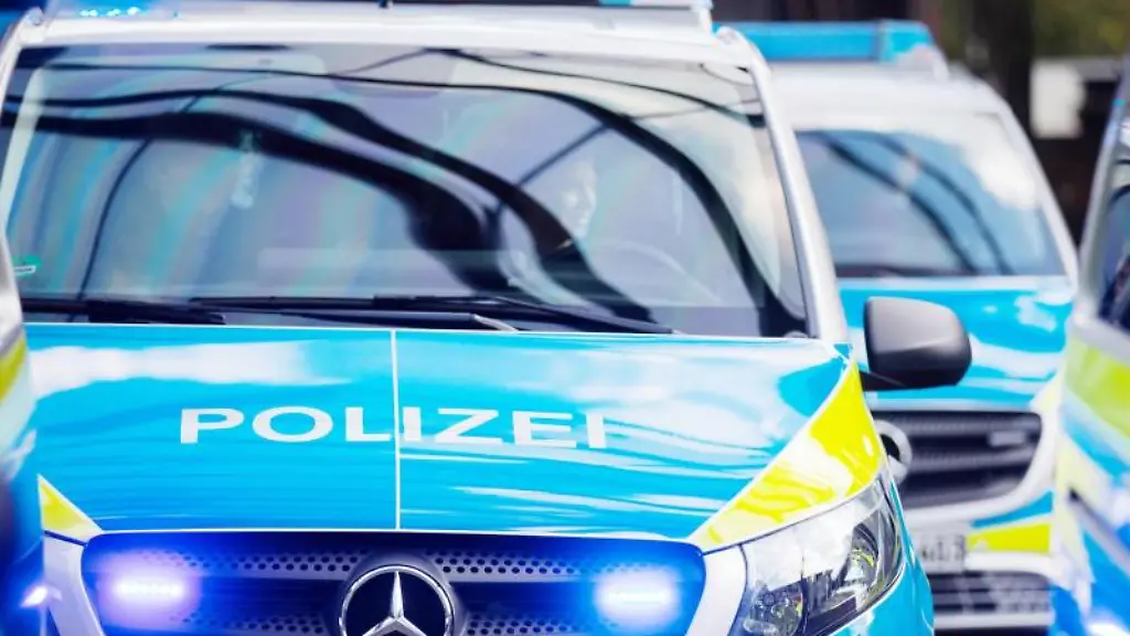 Mehrere-Streifenwagen-der-Polizei-stehen-aufgereiht-nebeneinander