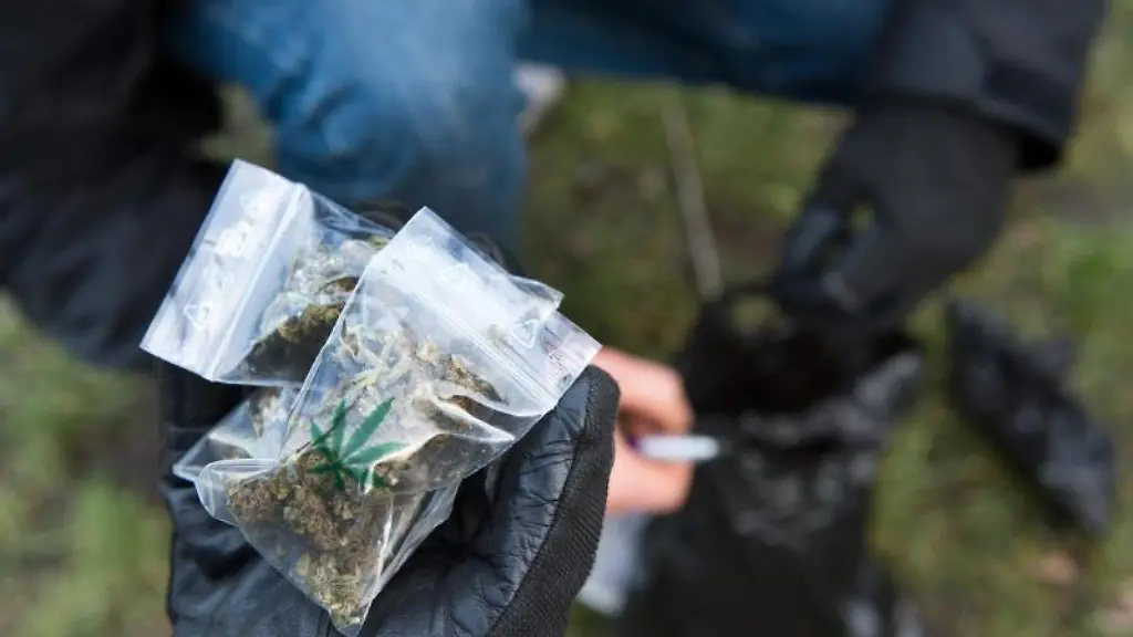 Polizisten-untersuchen-aufgespuerte-Tuetchen-mit-Drogen