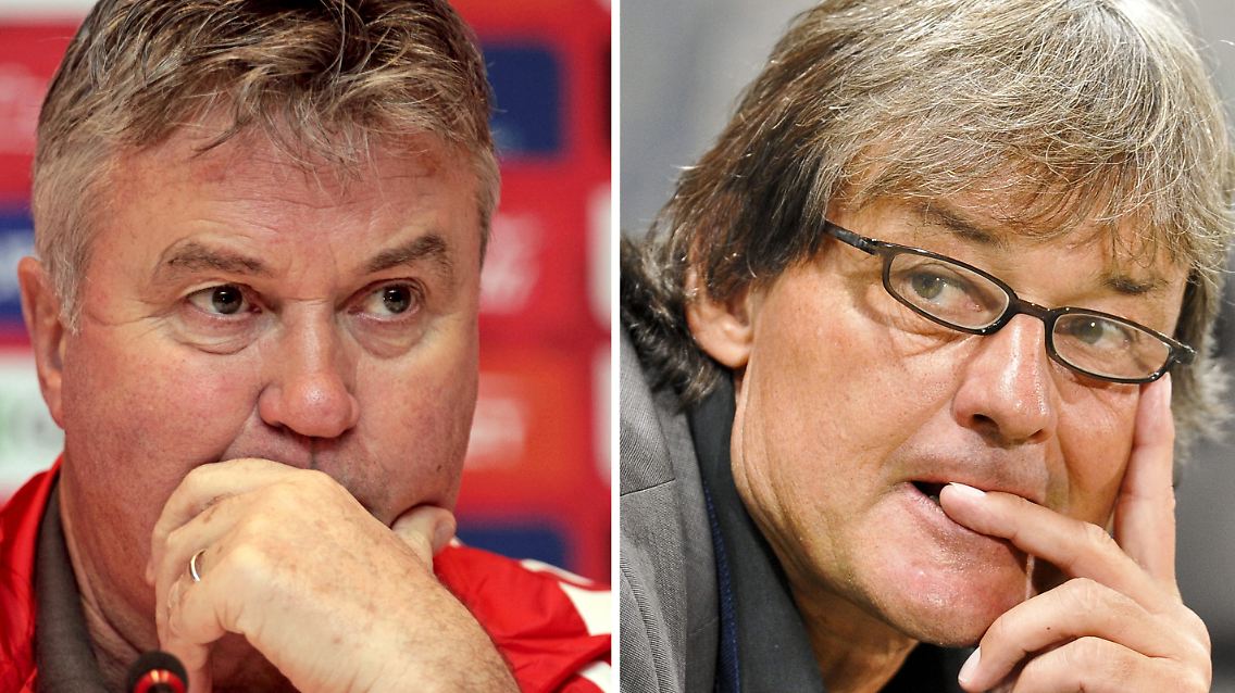 Unter Druck: Guus Hiddink und sein österreichischer Kollege Dietmar Constantini.