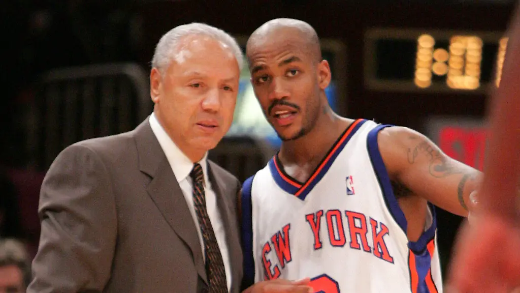 FILE-New-York-Knicks-head-coach-Lenny-Wilkens-left-talks-with-guard-Stephon-Marbury-during-the-third-quarter-against-of-a-basketball-game-against-the-Utah-Jazz-Oct-28-2004-in-New-York-AP-Photo-Julie-Jacobson-File