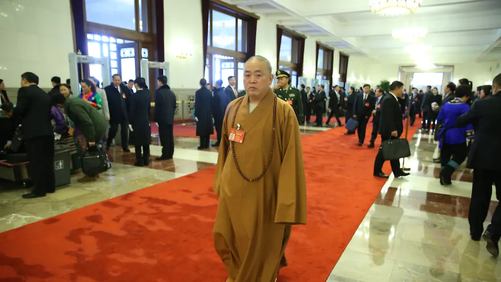 VCG-MAXPPP-BEIJING-CHINA-MARCH-08-Shi-Yongxin-vice-chairman-of-the-Buddhist-Association-of-China-and-chairman-of-Henan-Province-Buddhists-Association-attends-the-Second-Plenary-Session-of-the-Fifth-Session-of-the-12th-National-People-s-Congress-at-the-Great-Hall-of-the-People-on-March-8-2017-in-Beijing-China-China-holds-the-Fifth-Session-of-the-12th-Chinese-People-s-Political-and-Consultative-Conference-CPPCC-on-Mar-3-13-and-the-Fifth-Session-of-the-12th-National-People-s-Congress-NPC-on-Mar-5-16-this-year-in-Beijing