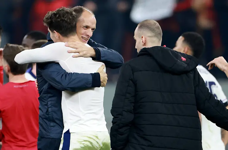 England-Manager-Thomas-Tuchel-at-full-time-with-John-Stones-of-England-Albania-v-England-FIFA-2026-World-Cup-Qualifying-Group-K-Football-Arena-Kombetare-Tirana-Albania-16-Nov-2025Tirana-Arena-Kombetare-Albania-EDITORIAL-USE-ONLY-No-use-with-unauthorised-audio-video-data-fixture-lists-club-league-logos-or-live-services-Online-in-match-use-limited-to-120-images-no-video-emulation-No-use-in-betting-games-or-single-club-league-player-publications