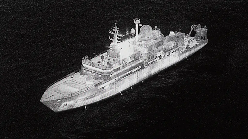 A-screen-displaying-an-image-of-Russian-military-ship-Yantar-operating-off-the-northern-coast-of-Scotland-is-pictured-as-Britain-s-Defence-Secretary-John-Healey-unseen-delivers-a-speech-in-the-Downing-Street-briefing-room-in-central-London-on-November-19-2025-UK-Defence-Secretary-John-Healey-said-Wednesday-that-the-Russian-military-ship-Yantar-had-entered-British-waters-and-directed-lasers-at-British-pilots-The-Yantar-is-on-the-edge-of-UK-waters-north-of-Scotland-having-entered-the-UK-s-wider-waters-over-the-last-few-weeks-he-told-reporters-warning-Russian-President-Vladimir-Putin-should-the-ship-travel-further-south-We-are-ready