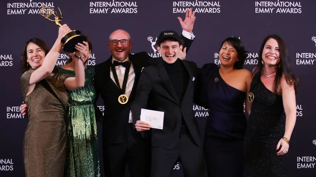 German-director-Ralf-Kukula-3L-and-his-team-pose-in-the-press-room-with-the-Kids-Factual-Entertainment-award-for-On-Fritsi-s-Traces-during-the-53rd-International-Emmy-Awards-Gala-at-the-New-York-Hilton-Midtown-on-November-24-2025-in-New-York-City