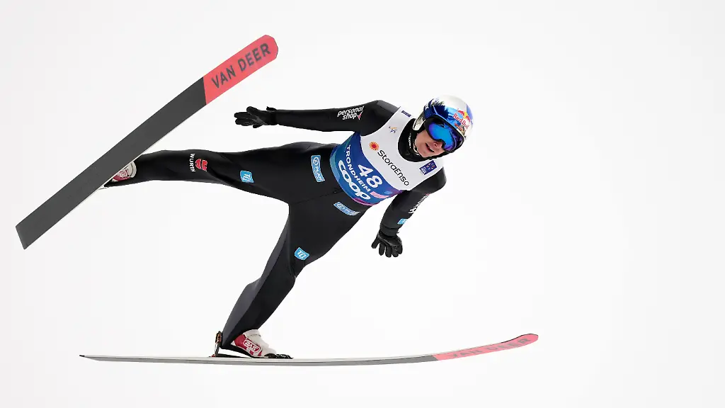 Vinzenz-Geiger-of-Germany-soars-through-the-air-during-his-trial-jump-of-the-nordic-combined-men-s-individual-Gundersen-LH-10-km-competition-at-the-Nordic-World-Ski-Championships-in-Trondheim-Norway-Saturday-March-8-2025