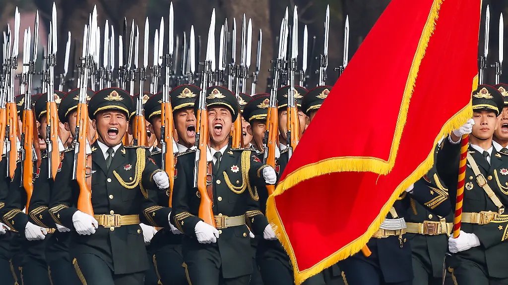 Chinese-People-s-Liberation-Army-PLA-honour-guard-members-shout-as-they-march-during-a-welcoming-ceremony-at-the-Great-Hall-of-the-People-in-Beijing-Wednesday-Nov-12-2025