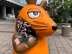 Kamera fing Sachbeschädigung ein: Polizei fahndet mit Fotos nach Brandstifter von Maus-Figur