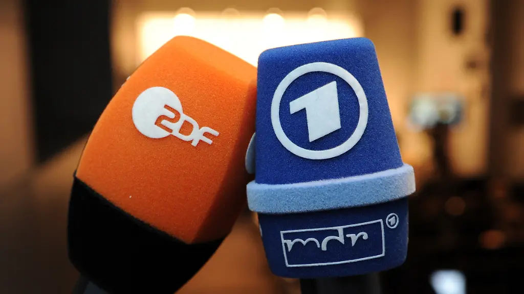 Deutsches-Haus-aufgenommen-am-21-02-2010-in-Vancouver-Zwei-Mikrofone-mit-Schaumstoff-Windschutz-und-ZDF-und-MDR-Logo