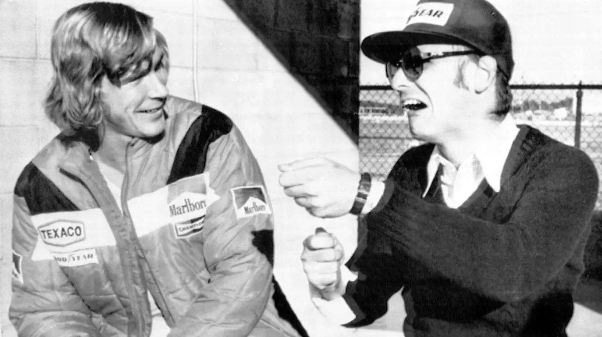 Austrian-Formula-One-world-driving-champion-Niki-Lauda-right-and-Britain-s-James-Hunt-share-a-joke-in-the-pits-at-the-Watkins-Glen-Grand-Prix-course-on-October-5-1976-in-New-York