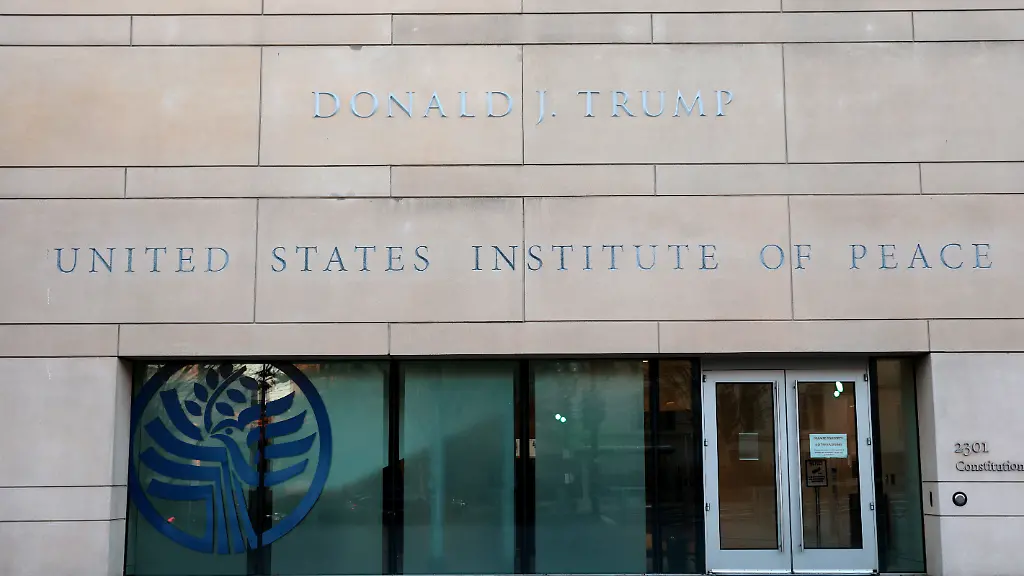 WASHINGTON-DC-DECEMBER-03-U-S-President-Donald-Trump-s-name-is-seen-recently-placed-on-the-outside-of-the-United-States-Institute-of-Peace-USIP-building-headquarters-on-December-03-2025-in-Washington-DC-This-addition-was-made-ahead-of-the-Trump-administration-hosting-a-deal-signing-between-the-leaders-of-Rwanda-and-the-Democratic-Republic-of-Congo