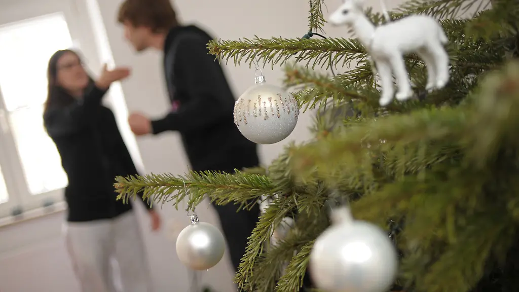 ARCHIV-ILLUSTRATION-Ein-Paerchen-streitet-sich-am-26-12-2010-in-Muenchen-Bayern-hinter-einem-geschmueckten-Christbaum-Foto-Andreas-Gebert-dpa-zu-dpa-Hyvaeae-Joulua-Weihnachten-einmal-anders-von-Wurststollen-bis-NSA-vom-22-12