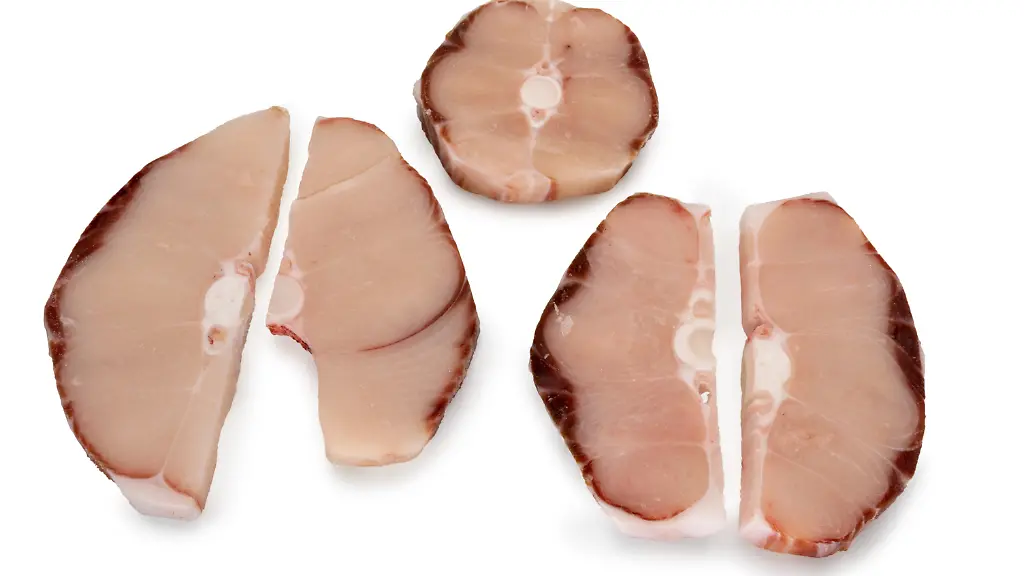 Frozen-blue-shark-slices-isolated-on-white-frozen-fish-slices