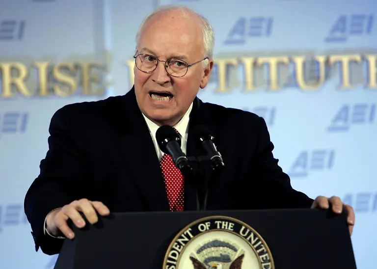 U-S-Vice-President-Dick-Cheney-defends-the-Bush-administration-s-decision-to-invade-Iraq-in-2003-during-a-speech-at-the-American-Enterprise-Institute-in-Washington-DC-Monday-21-November-2005-Cheney-again-charged-that-some-Senate-Democrats-were-dishonest-and-reprehensible-for-suggesting-that-President-Bush-lied-to-the-nation-about-going-to-war-in-Iraq-and-said-he-strongly-disagrees-with-a-Congressman-John-Murtha-Democrat-Pennsylvania-who-advocates-a-immediate-pullout