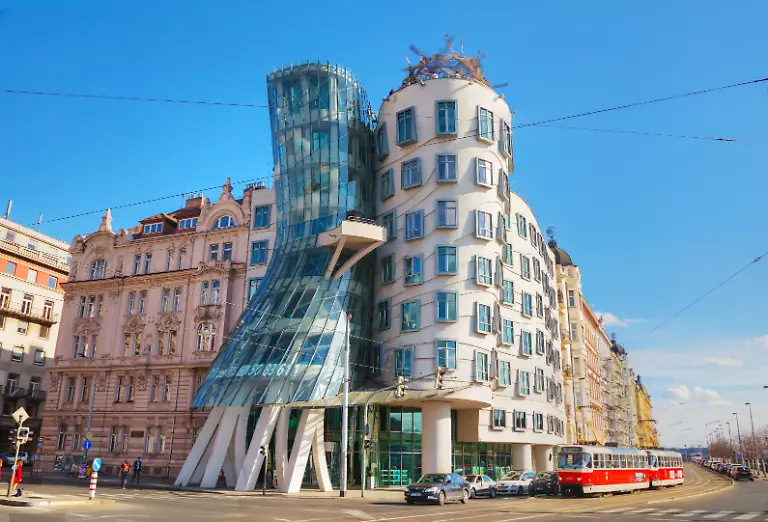 PRAGUE-APRIL-10-Nationale-Nederlanden-building-on-April-10-2018-in-Prague-Czech-Republic-This-building-has-a-nickname-The-Dancing-House-or-Fred-and-Ginger