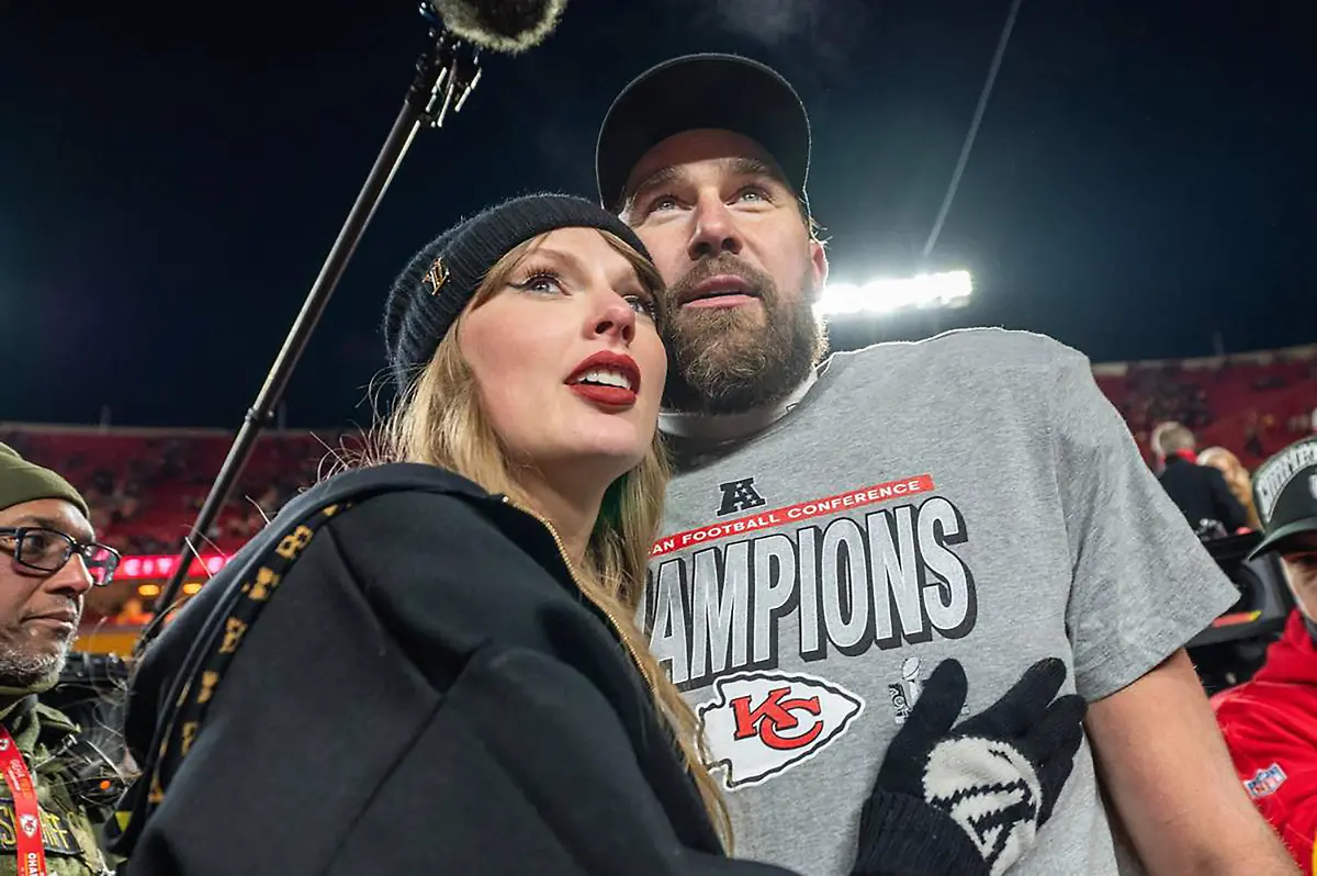 TAYLOR-SWIFT-and-TRAVIS-KELCE-are-engaged-they-announced-Tuesday-In-a-five-photo-joint-post-on-Instagram-the-superstar-singer-and-football-player-revealed-their-engagement-the-fairytale-culmination-of-a-courtship-for-two-years-Your-English-teacher-and-your-gym-teacher-are-getting-married-the-caption-read-FILE-PHOTO-January-26-2025-Kansas-City-Missouri-USA-Taylor-Swift-and-Kansas-City-Chiefs-tight-end-Travis-Kelce-87-walk-off-the-field-after-the-trophy-ceremony-following-the-AFC-Championship-Game-at-GEHA-Field