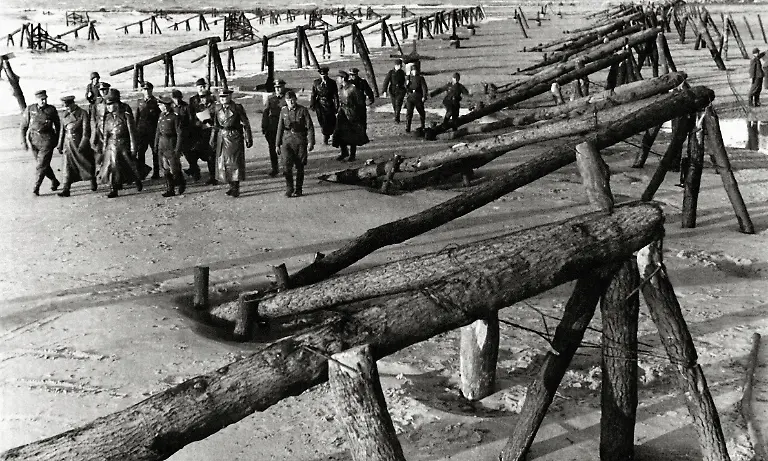WW-II-historical-war-world-war-second-world-war-operation-Overlord-Overlord-invasion-general-Rommel-Erwin-Rommel-German-officers-examine-coastal-defense-April-1944-Atlantic-Wall-Normandy-France-Europe