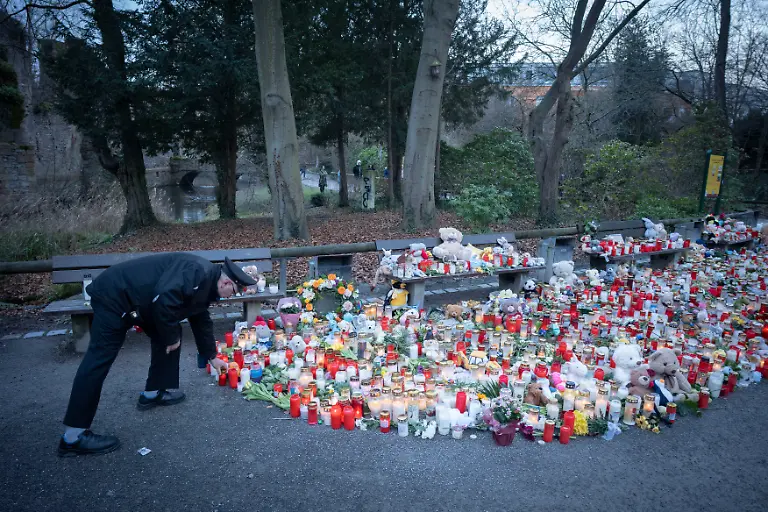 Plueschtiere-Blumen-und-Kerzen-am-Tatort-im-Park-Schoental-in-Aschaffenburg-am-Sonntag-26-01-2025-zum-Gedenken-der-Opfer-des-toedlichen-Messerangriffs-Am-Mittwoch-22-01-2025-waren-bei-einer-Messerattacke-in-Aschaffenburg-ein-zwei-Jahre-altes-Kita-Kind-und-ein-41-jaehriger-Mann-getoetet-worden-Drei-andere-Menschen-wurden-verletzt-Tatverdaechtig-ist-ein-offenbar-psychisch-kranker-28-jaehriger-Afghane-der-ausreisepflichtig-war-Siehe-epd-Meldung-vom-26-01