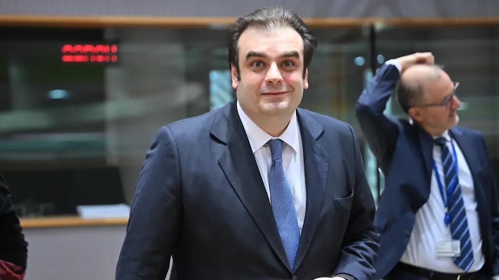 BRUSSELS-BELGIUM-NOVEMBER-12-Greek-Minister-of-National-Economy-and-Finance-Kyriakos-Pierrakakis-attends-the-Eurozone-Economy-and-Finance-Ministers-meeting-in-Brussels-Belgium-on-November-12-2025