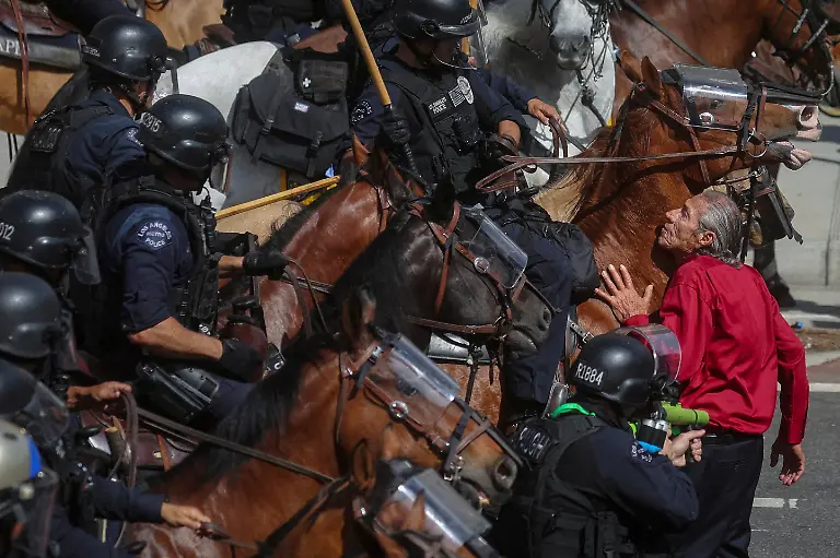 A-demonstrator-blocks-mounted-police-officers-during-a-No-Kings-protest-against-the-U-S-President-Donald-Trump-s-policies-and-federal-immigration-sweeps-in-Los-Angeles-California-U-S-June-14-2025-REUTERS-Pilar-Olivares-TPX-IMAGES-OF-THE-DAY-SEARCH-REUTERS-BEST-2025-FOR-THIS-STORY-SEARCH-REUTERS-2025-YEAR-END-FOR-ALL-2025-YEAR-END-GALLERIES