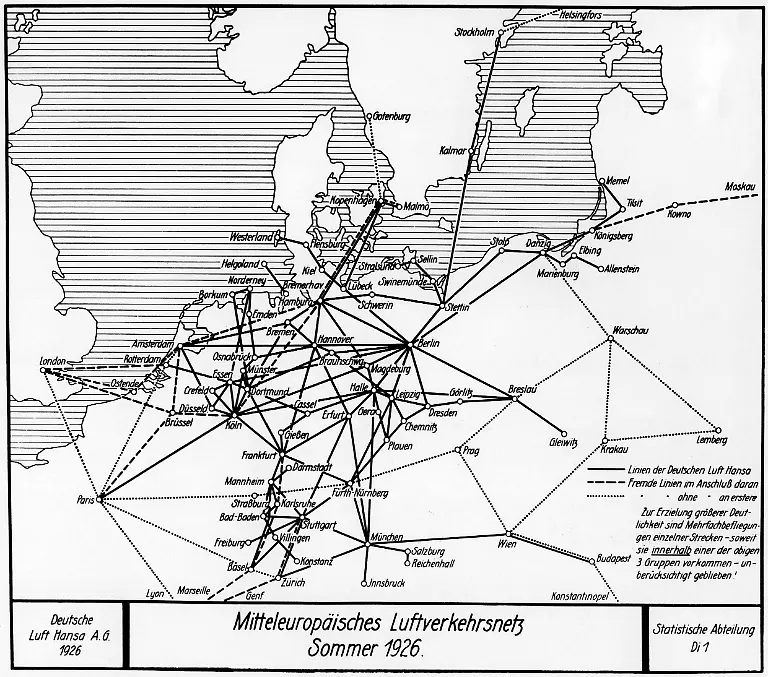 Das-Luftverkehrsnetz-in-Mitteleuropa-im-Sommer-1926-Die-durchgezogenen-Linien-markieren-Strecken-der-Lufthansa-Aufnahmedatum-01-01-1926-31-12
