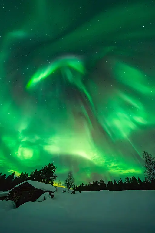 That-s-what-I-thought-on-my-first-night-in-Lapland-Finland-on-19-February-2025-After-waiting-so-long-for-this-moment-seeing-my-first-Aurora-Borealis-like-this-honestly-left-me-speechless-The-colors-the-dance-and-just-the-sheer-beauty-I-was-so-overwhelmed-that-I-didn-t-even-feel-the-18oC-The-small-cabin-provided-a-cozy-element-to-an-otherwise-frozen-landscape-and-added-some-visual-interest-Of-course-the-star-of-the-show-was-the-Northern-Lights-late-to-the-party-but-arriving-in-style-The-night-opened-like-a-curtain-of-green-fire-and-for-a-moment-it-felt-like-we-were-living-in-an-enchanted-fairytale