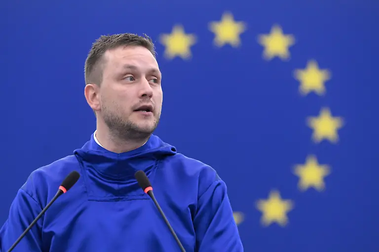 Prime-Minister-of-Greenland-Jens-Frederik-Nielsen-delivers-a-speech-Wednesday-Oct-8-2025-at-the-European-Parliament-in-Strasbourg-eastern-France