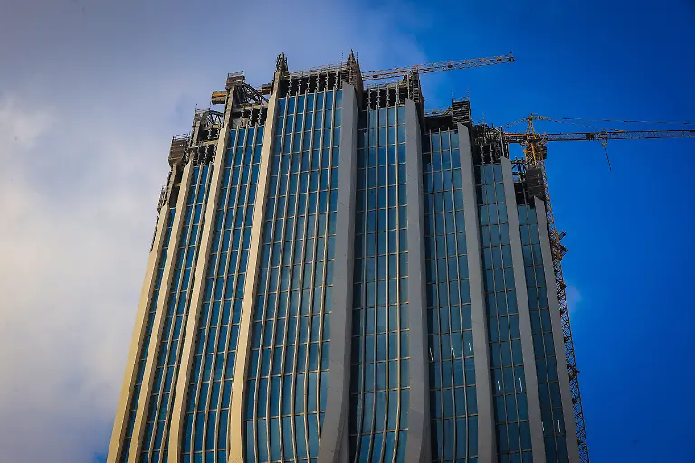 BAGHDAD-IRAQ-FEBRUARY-25-The-construction-of-Central-Bank-of-Iraq-building-latest-project-of-renowned-Iraqi-origin-architect-Zaha-Hadid-continues-by-a-Turkish-company-in-Baghdad-Iraq-on-February-25-2024