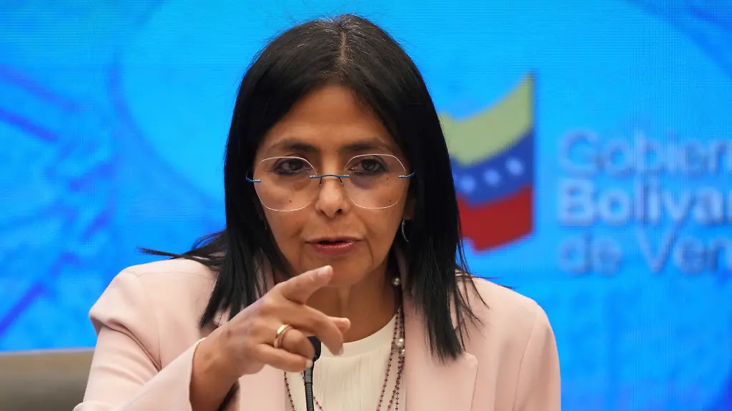 Venezuelan-Vice-President-Delcy-Rodriguez-gives-a-press-conference-at-Miraflores-presidential-palace-in-Caracas-Venezuela-Monday-Nov-18-2024