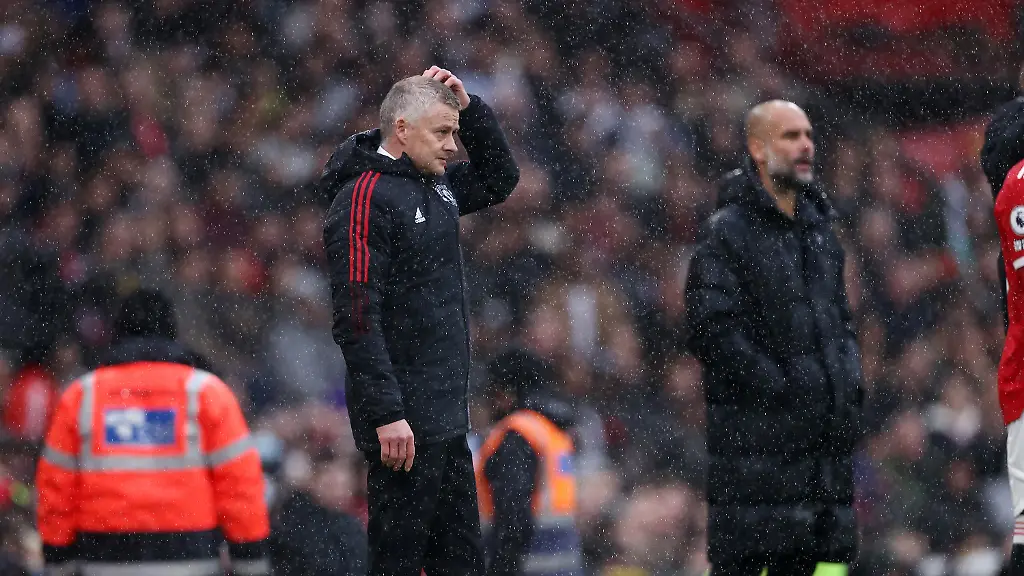 Nov-6th-2021-Manchester-UK-Manchester-United-v-Manchester-City-Manchester-United-Manager-Ole-Gunnar-Solksjaer-in-the-Premier-League-at-Old-Trafford