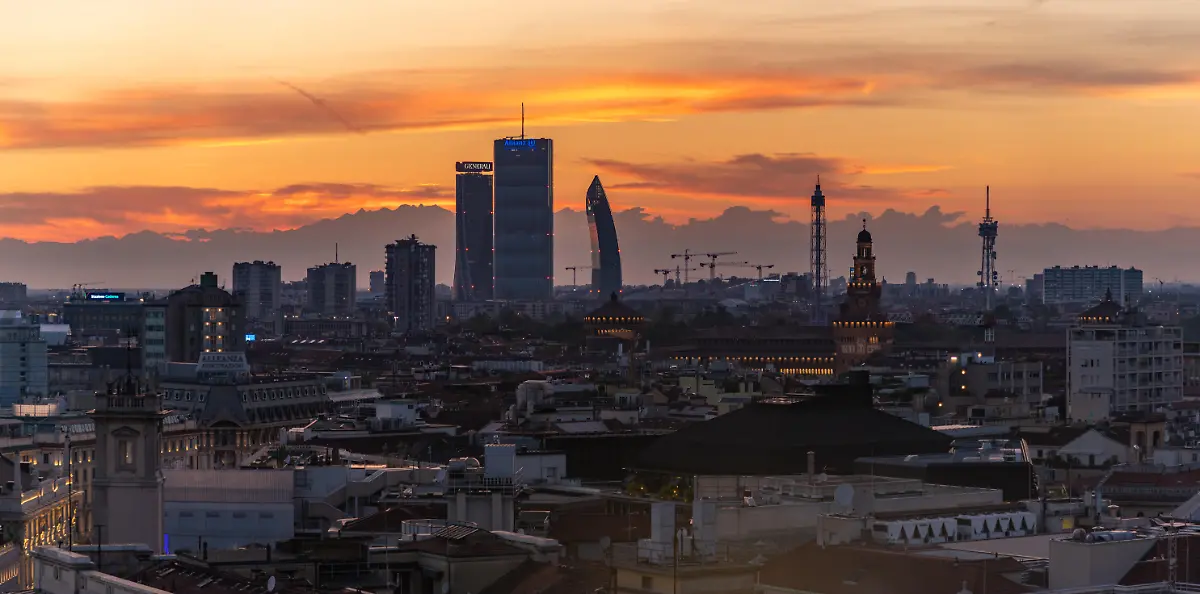 A-picture-of-the-CityLife-district-and-the-Sforzesco-Castle-at-sunset