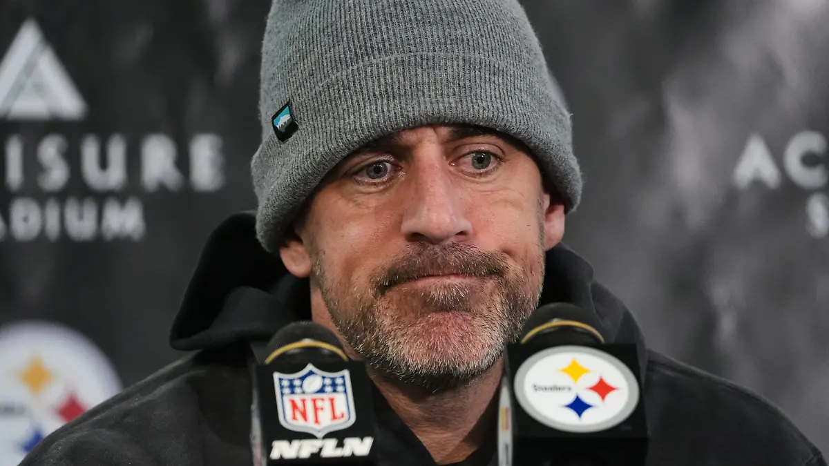 Pittsburgh-Steelers-quarterback-Aaron-Rodgers-speaks-during-a-press-conference-after-an-NFL-wild-card-playoff-football-game-against-the-Houston-Texans-Monday-Jan-12-2026-in-Pittsburgh-AP-Photo-Gene-J