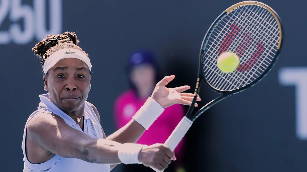 Venus-Williams-of-the-United-States-plays-a-backhand-return-during-her-match-against-Tatjana-Maria-of-Germany-at-the-Hobart-International-tennis-tournament-in-Hobart-Australia-Tuesday-Jan-13-2026