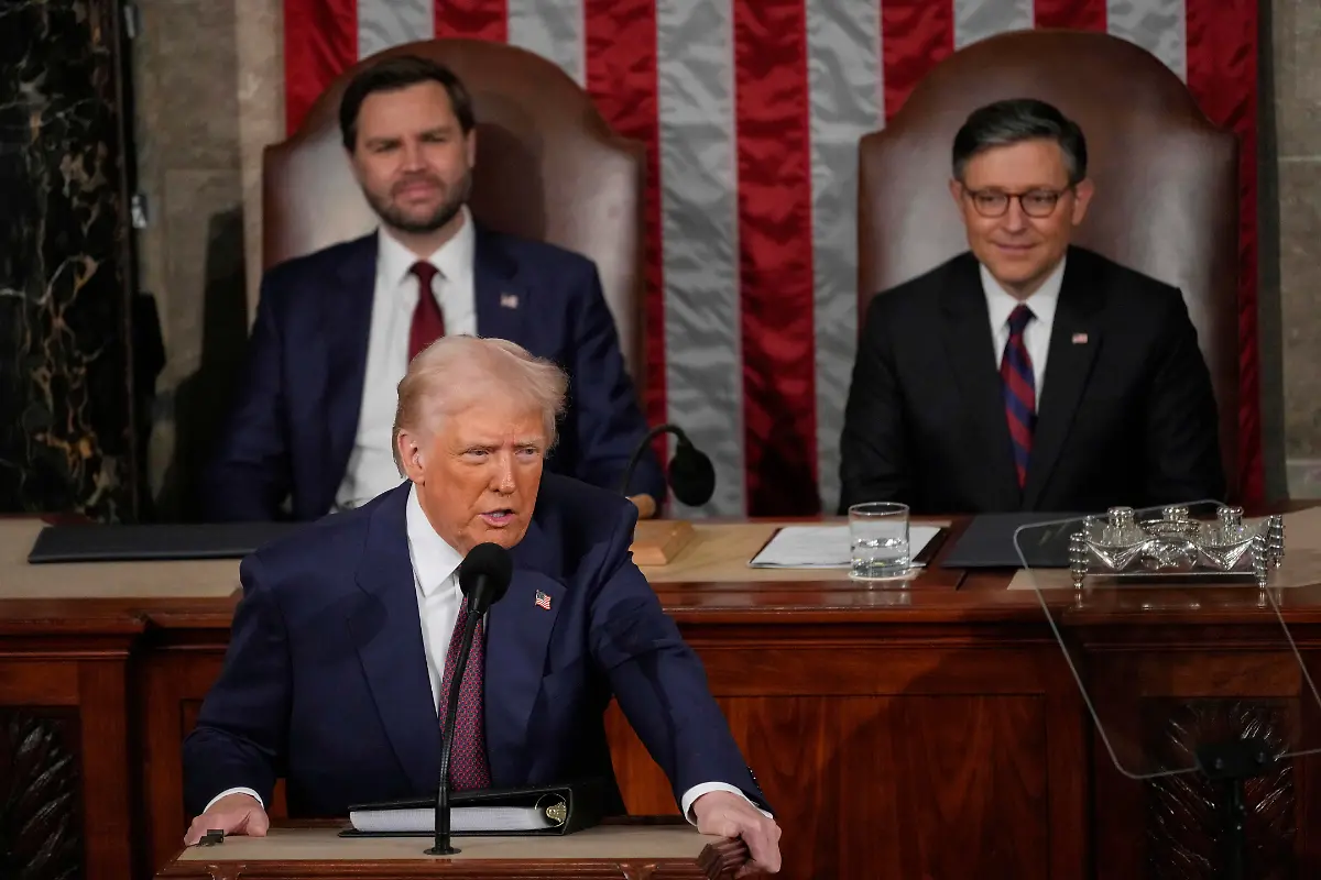 President-Donald-Trump-talks-about-Greenland-as-he-addresses-a-joint-session-of-Congress-in-the-House-chamber-at-the-U-S-Capitol-in-Washington-Tuesday-March-4-2025-as-Vice-President-JD-Vance-and-House-Speaker-Mike-Johnson-of-La-listen