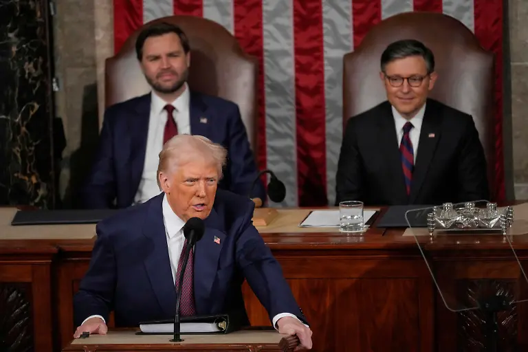 President-Donald-Trump-talks-about-Greenland-as-he-addresses-a-joint-session-of-Congress-in-the-House-chamber-at-the-U-S-Capitol-in-Washington-Tuesday-March-4-2025-as-Vice-President-JD-Vance-and-House-Speaker-Mike-Johnson-of-La-listen