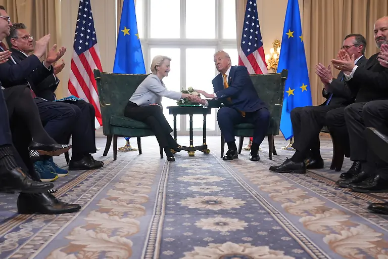 President-Donald-Trump-and-European-Commission-President-Ursula-von-der-Leyen-shake-hands-after-reaching-a-trade-deal-at-the-Trump-Turnberry-golf-course-in-Turnberry-Scotland-Sunday-July-27-2025
