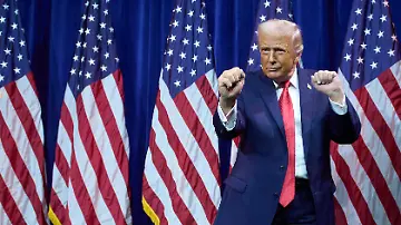 FILE-President-Donald-Trump-dances-as-he-walks-off-stage-after-speaking-to-House-Republican-lawmakers-during-their-annual-policy-retreat-Tuesday-Jan-6-2026-in-Washington