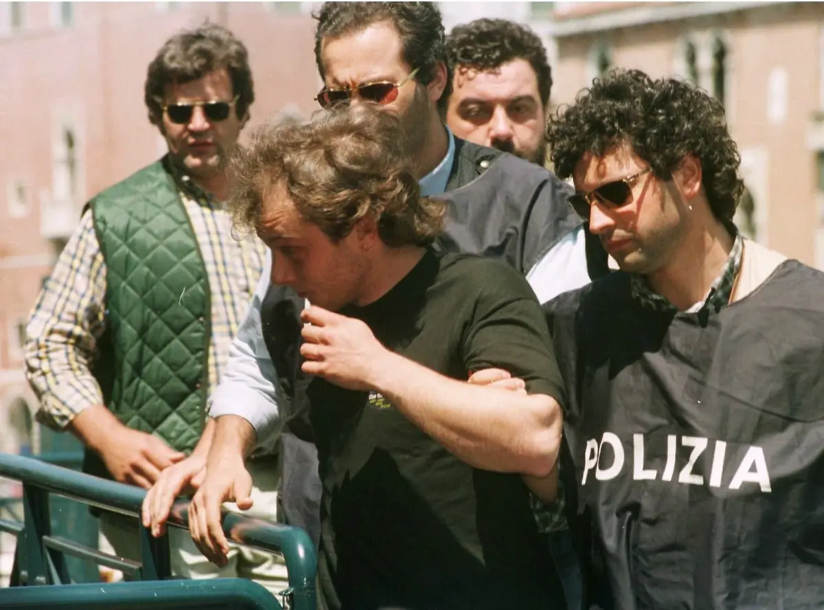 Police-arrest-Italian-electrician-Massimiliano-Marchetti-22-May-charged-with-arson-which-destroyed-Fenice-Theatre-in-Venice-on-January-29th-1996-Marchetti-and-his-colleague-and-cousin-Enrico-Carella-who-was-also-arrested-both-worked-in-the-theatre-when-the-fire-broke-out