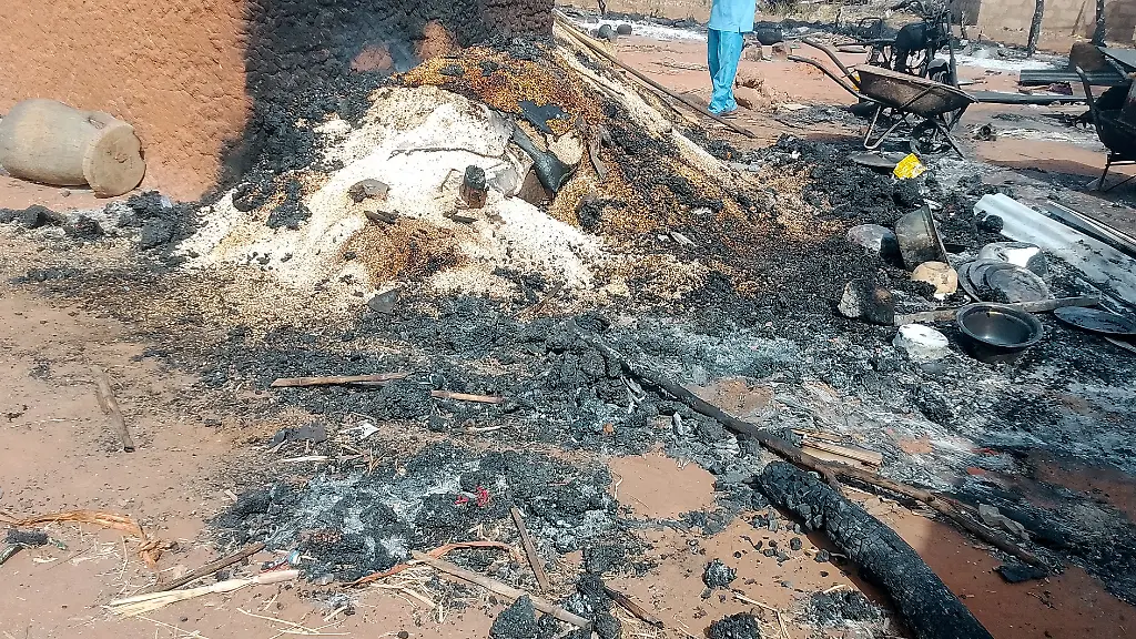 Burned-remains-of-structures-after-gunmen-stormed-Kasuwan-Daji-market-looted-food-items-and-killed-or-abducted-several-people-according-to-local-police-report-in-Sukumbara-village-Niger-State-Nigeria-January-4-2026-Picture-taken-with-a-mobile-phone