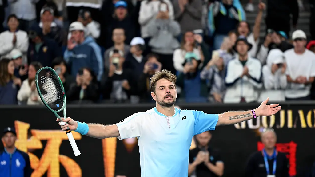 TENNIS-AUSTRALIAN-OPEN-Stan-Wawrinka-of-Switzerland-celebrates-match-point-during-the-Mens-2nd-round-match-against-Arthur-Gea-of-France-on-day-5-of-the-2026-Australian-Open-tennis-tournament-at-Melbourne-Park-in-Melbourne-Wednesday-January-22-2026