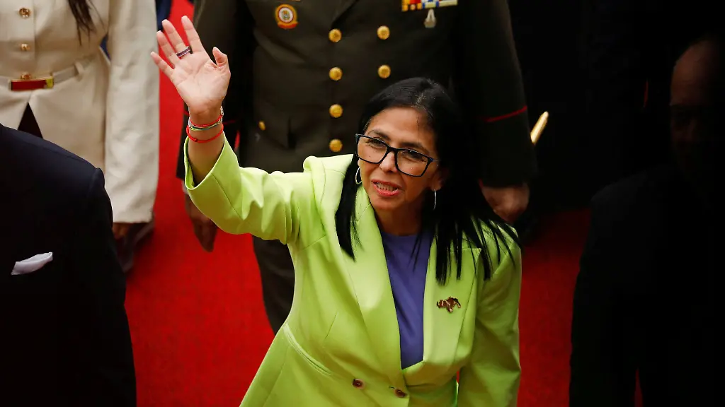 FILE-PHOTO-Venezuela-s-interim-president-Delcy-Rodriguez-waves-as-she-walks-to-deliver-her-first-annual-address-to-the-nation-at-the-National-Assembly-following-the-U-S-strike-in-Caracas-that-resulted-in-the-capture-of-President-Nicolas-Maduro-and-his-wife-Cilia-Flores-in-Caracas-Venezuela-January-15-2026