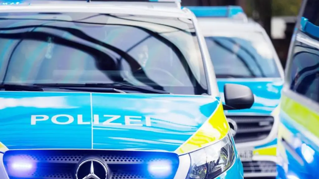 Mehrere-Streifenwagen-der-Polizei-stehen-aufgereiht-nebeneinander