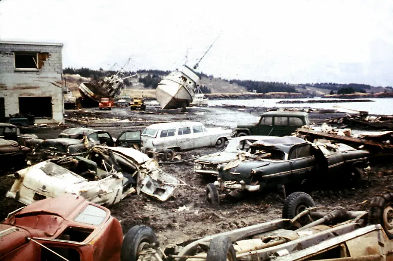 HANDOUT-Alaska-Earthquake-March-27-1964-Tsunami-damage-along-the-waterfront-at-Kodiak-Alaska-USA-1964-Photo-U-S-Geological-Survey-dpa-ACHTUNG-Nur-zur-redaktionellen-Verwendung-und-nur-mit-Nennung-der-Quelle-zu-dpa-Beben-Horror-vor-50-Jahren-9-2-starker-Erdstoss-in-Alaska-vom-23-03