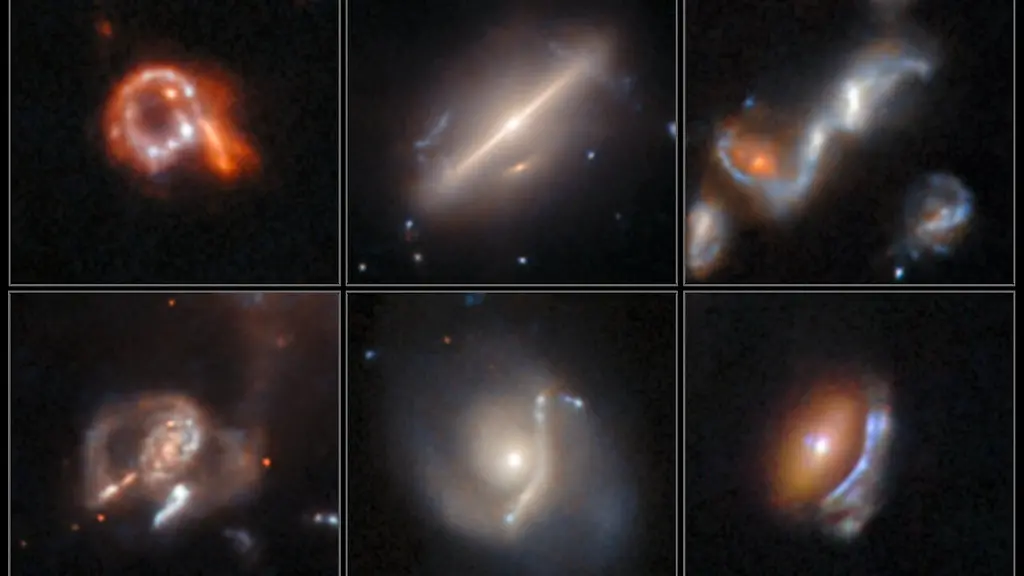 Six-previously-undiscovered-weird-and-fascinating-astrophysical-objects-are-displayed-in-this-new-image-from-the-NASA-ESA-Hubble-Space-Telescope-These-were-discovered-by-researchers-from-the-European-Space-Agency-using-a-new-AI-assisted-method-The-AI-tool-allowed-them-to-search-nearly-100-million-image-cutouts-and-uncover-anomalous-objects-including-gravitational-lenses-jellyfish-galaxies-with-gaseous-tentacles-merging-and-interacting-galaxies-galaxies-featuring-rings-and-arcs-and-more-This-collection-features-six-galaxies-showing-a-cross-section-of-the-discoveries-with-some-of-the-more-striking-examples-three-lenses-with-arcs-distorted-by-gravity-one-galactic-merger-one-ring-galaxy-and-one-galaxy-not-alone-in-the-results-which-defied-classification-To-detect-anomalous-objects-like-these-six-the-researchers-developed-an-AI-tool-capable-of-searching-and-recognising-patterns-in-images-and-trained-it-with-examples-of-types-of-unusual-objects-that-they-wanted-to-find-They-then-used-their-algorithm-to-examine-the-entire-set-of-data-from-Hubble-s-archive-in-search-of-further-anomalous-objects-over-the-course-of-just-a-couple-of-days-The-result-was-a-ranking-of-which-images-contained-objects-most-likely-to-be-anomalous-After-inspecting-the-results-from-their-AI-tool-the-team-confirmed-almost-1400-anomalies-of-which-over-800-were-previously-unknown-With-even-larger-datasets-on-the-way-from-missions-including-ESA-s-Euclid-the-hope-is-that-AI-tools-such-as-this-one-can-help-astronomers-to-make-the-absolute-most-of-their-observations-Read-more-about-this-new-research-here-Image-description-A-collage-of-six-images-showing-different-kinds-of-anomalous-astrophysical-objects-These-are-galaxies-with-unusual-shapes-among-them-a-ring-shaped-galaxy-a-bipolar-galaxy-a-group-of-merging-galaxies-and-three-galaxies-with-warped-arcs-created-by-gravitational-lensing