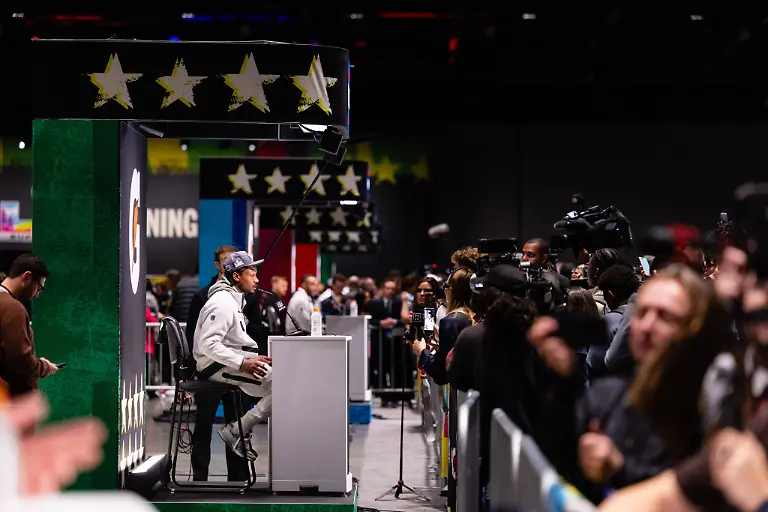 SAN-JOSE-CA-FEBRUARY-02-Stefon-Diggs-8-of-the-New-England-Patriots-speaks-to-the-media-during-Super-Bowl-LX-Opening-Night-on-February-2-2026-at-the-San-Jose-McEnery-Convention-Center-in-San-Jose-CA