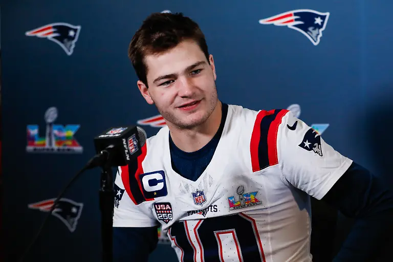 Seattle-Seahawks-v-New-England-Patriots-Super-Bowl-LX-Previews-Wednesday-February-4th-Drake-Maye-of-the-New-England-Patriots-during-a-press-conference-in-San-Jose-California-Picture-date-Wednesday-February-4-2026-Photo-credit-should-read-Kindell-Buchanan-PA-Wire-RESTRICTIONS-Use-subject-to-restrictions-Editorial-use-only-no-commercial-use-without-prior-consent-from-rights-holder