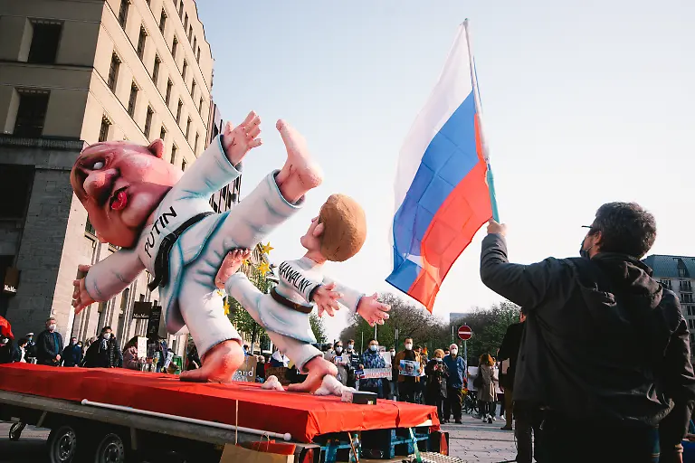 Jacques-Tilly-carnival-float-is-seen-during-the-protest-supporting-Russian-opposition-politician-Alexei-Navalny-and-demand-his-release-from-prison-in-Duesseldorf-Germany-on-April-21-2021-Photo-by-Ying-Tang-NurPhoto